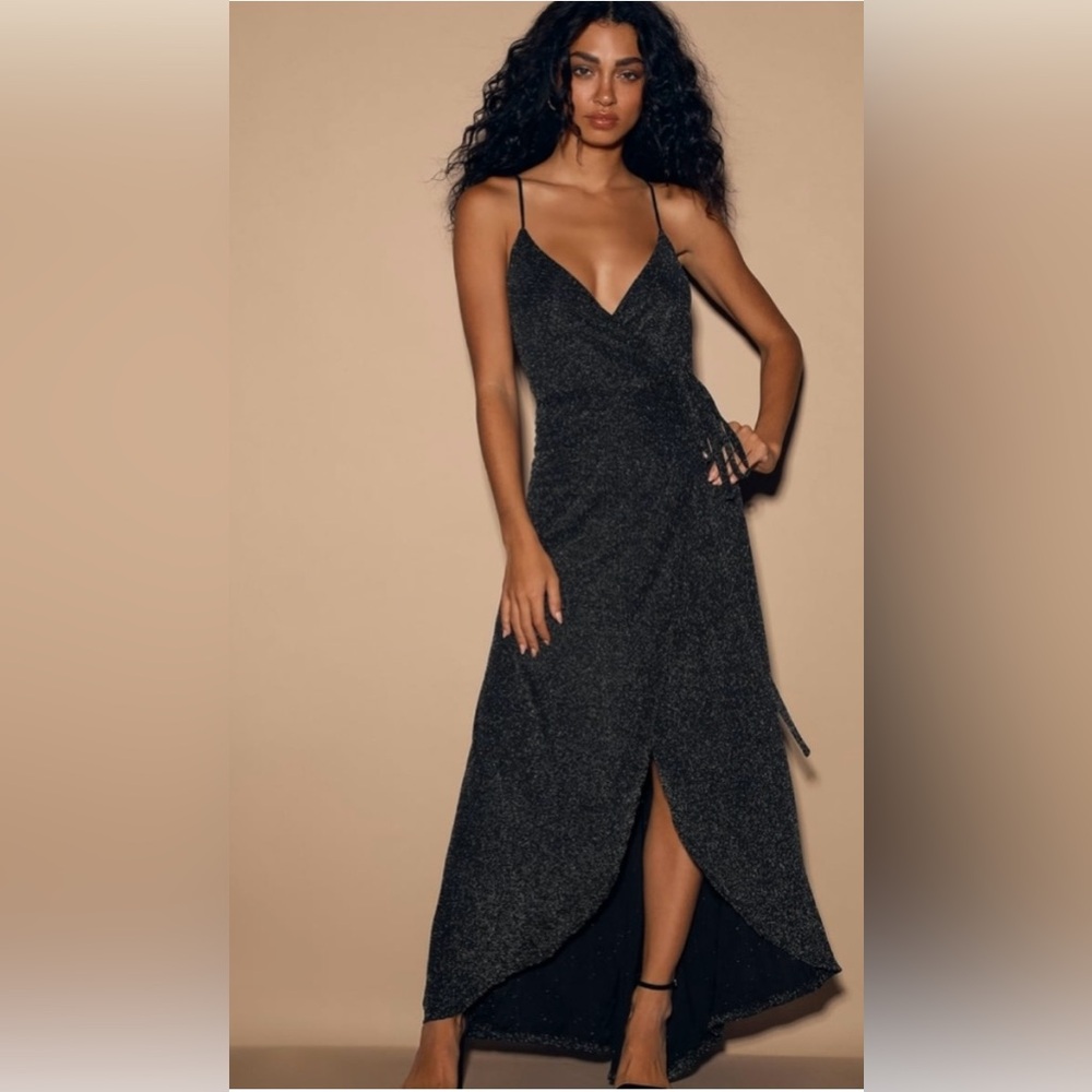 Lulus Sparkle Black Wrap Dress Size Medium